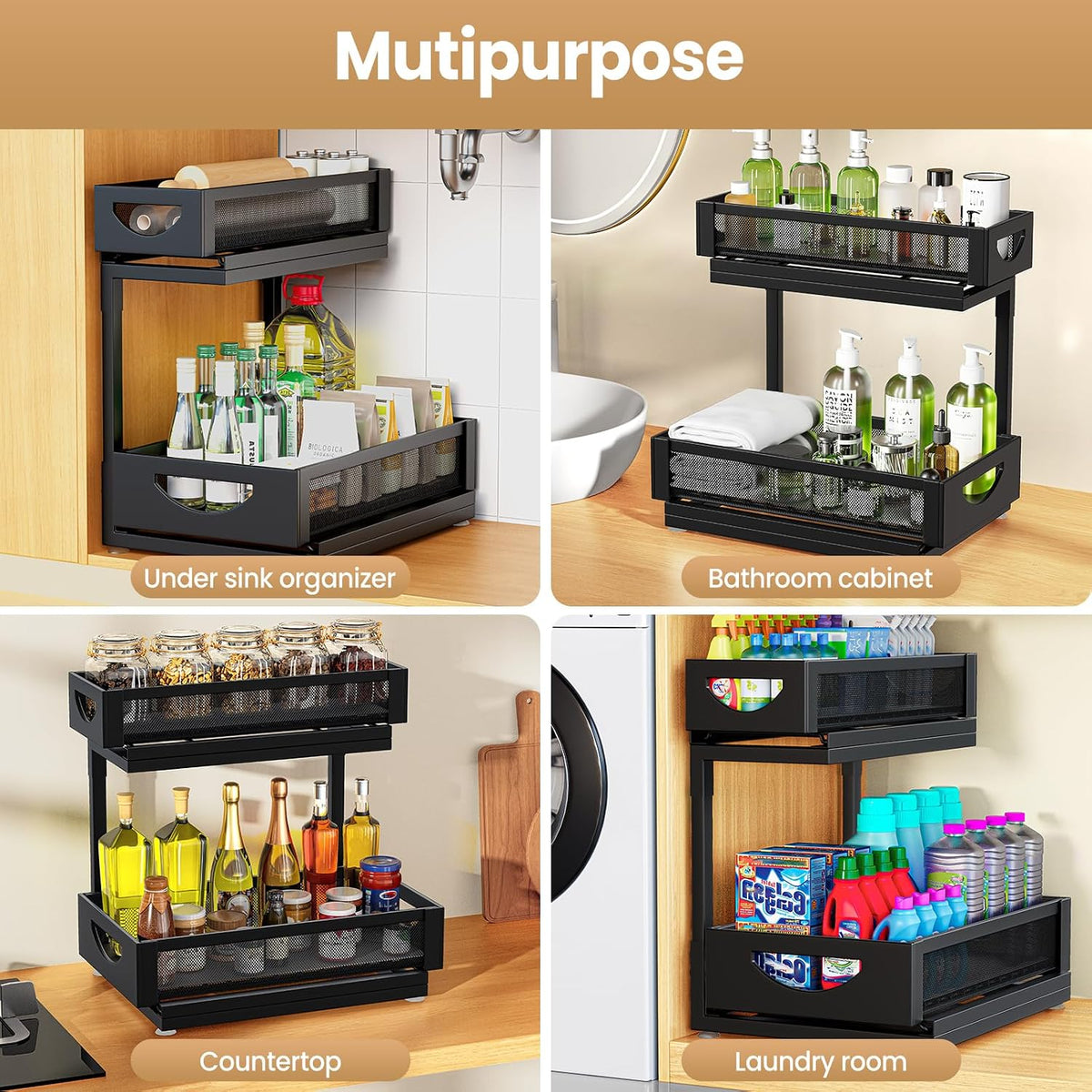 Under Sink Organizer for Kitchen and Bathroom Cabinets Pull Out Storage
