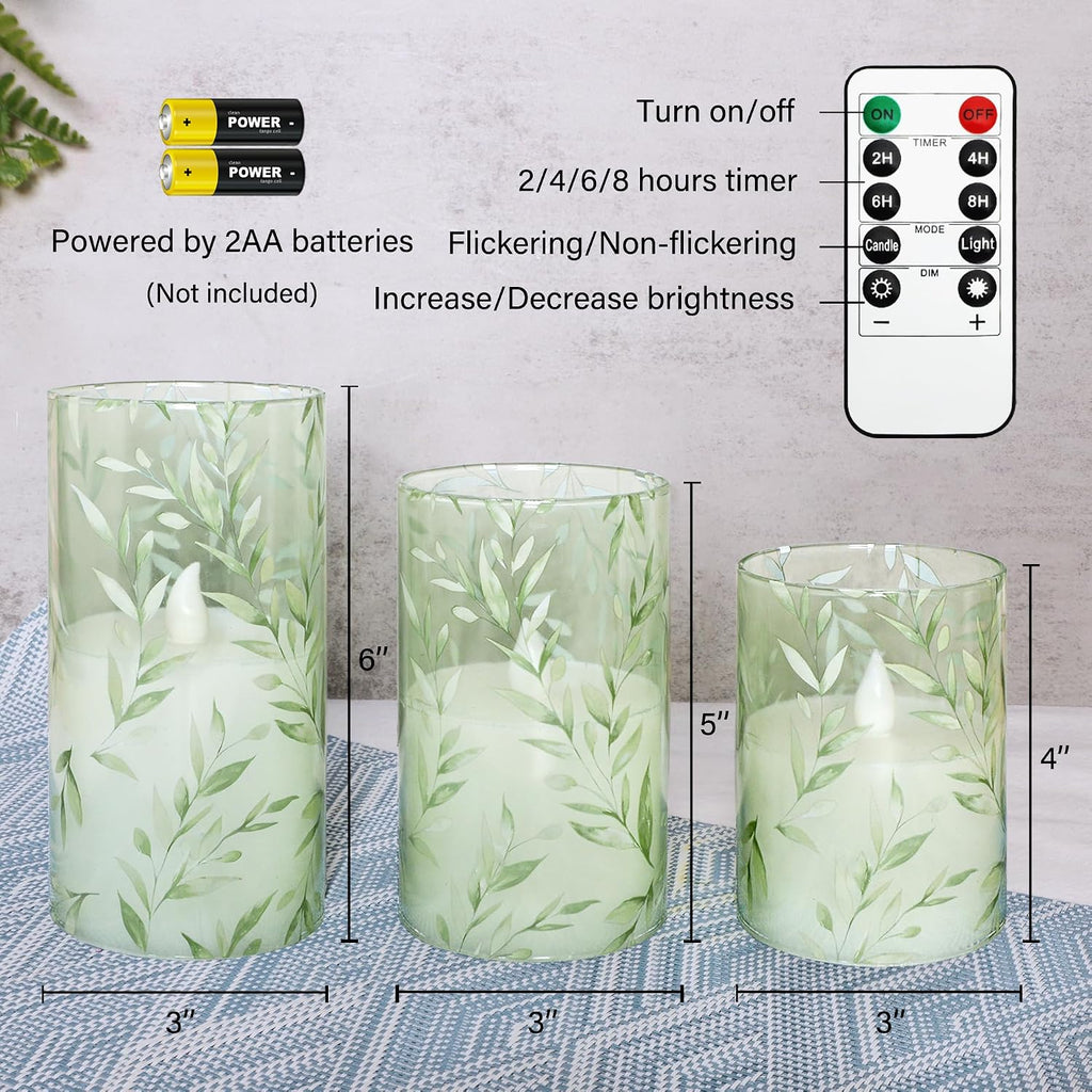 Green Flameless Candles with Remote Control Set of 3