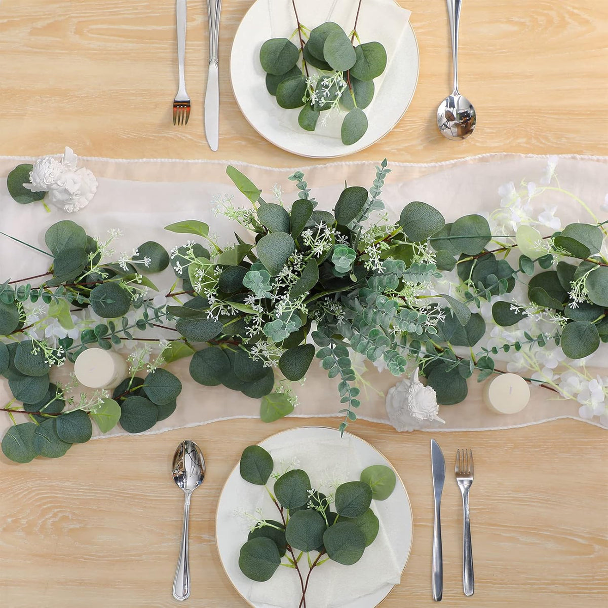 Tigeen 300 Pcs Artificial Eucalyptus Stems, 2 Styles Faux Greenery, Green
