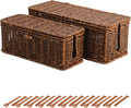 BROWNLILY Cable Management Box, Rattan Style Cord Organizer for Desk Cord Hider Outlet Covers for Power Strip Router Charger Under Desk Storage with Lockable Lid & Cable Ties(Braided Edging,Brown,Set)