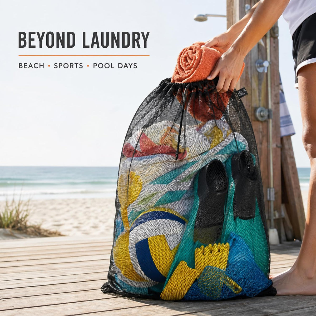 Large Mesh Laundry Bag for Travel, Drawstring Bag for Camp, White, 24x36"