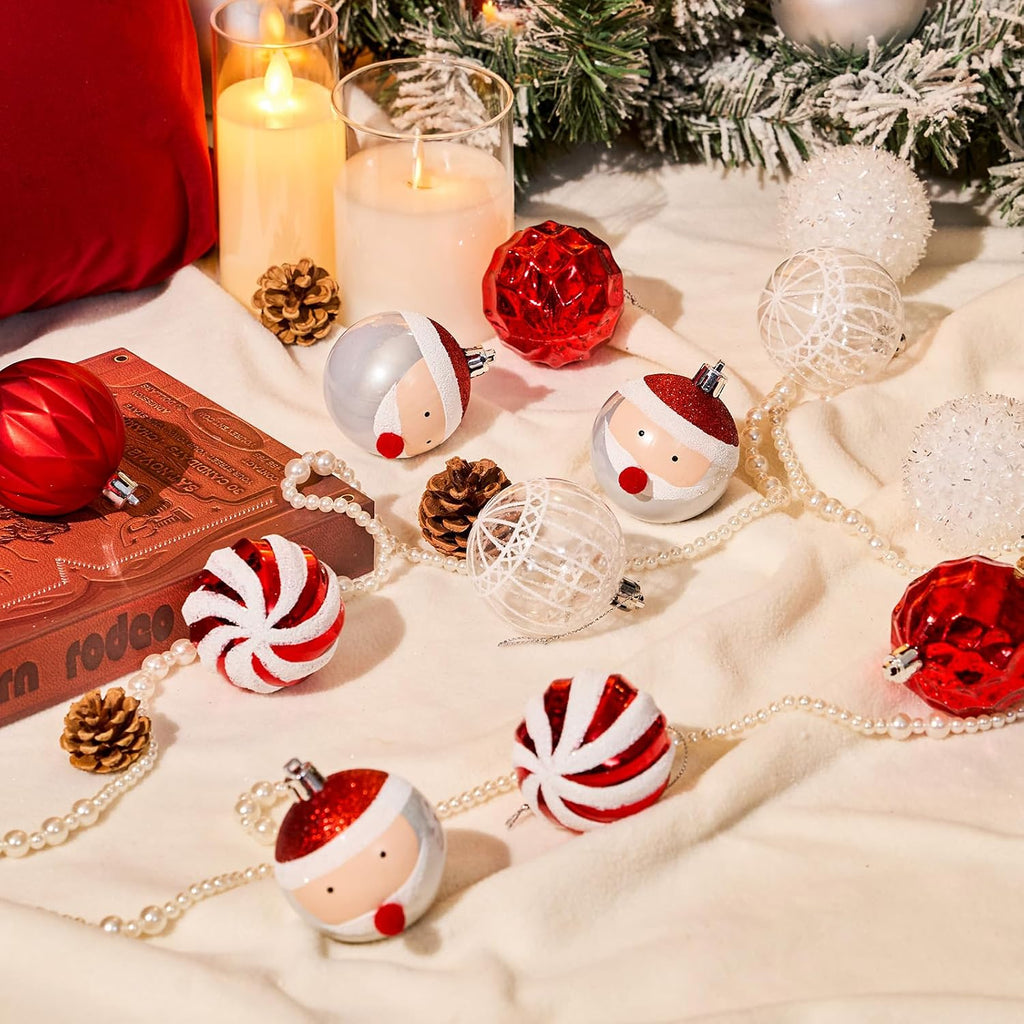 JORNOY 16CT 2.36 Inch Christmas Tree Ornaments, Red & White
