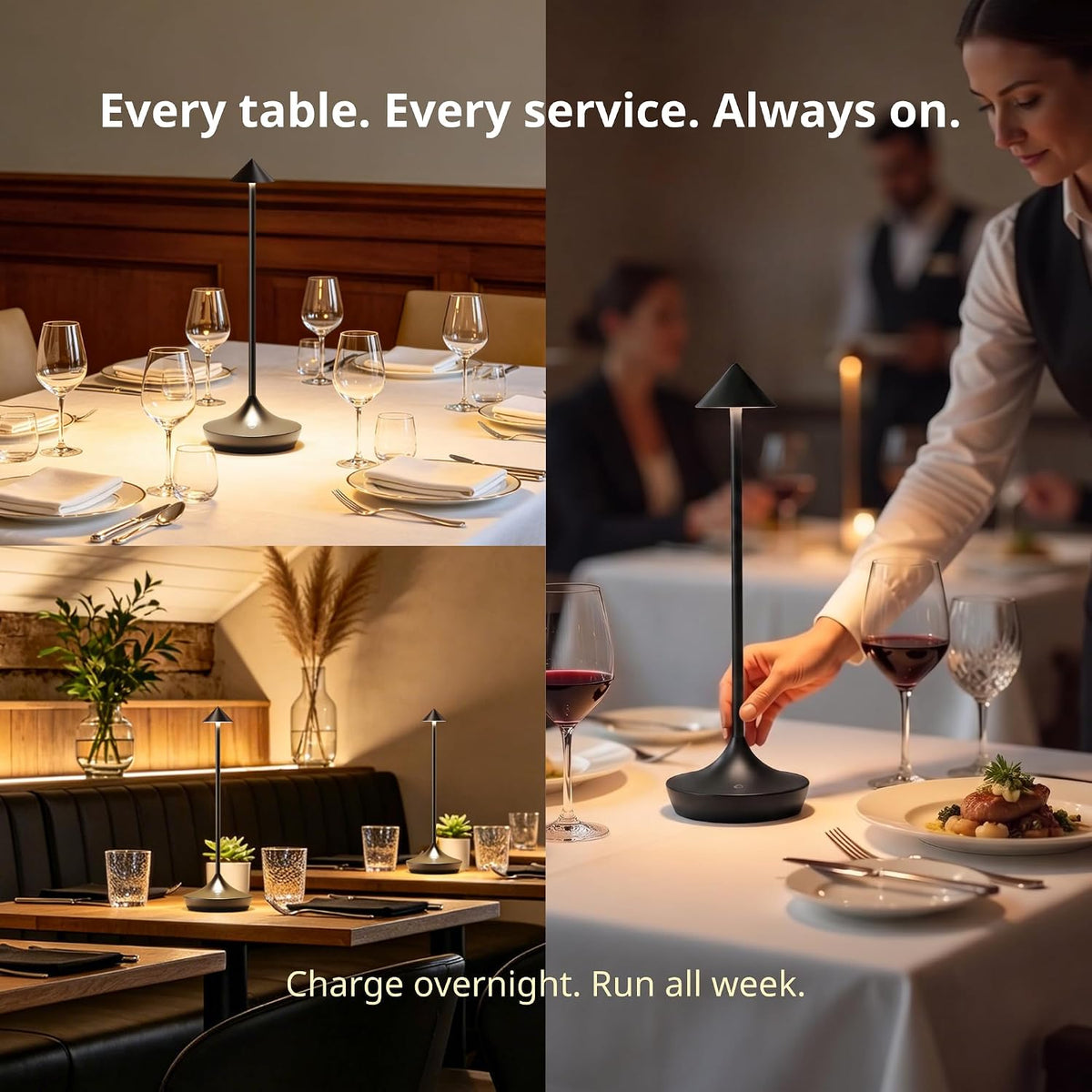 Cordless Rechargeable Table Lamp, Long-Lasting 60-Hr Battery, Dimmable LED
