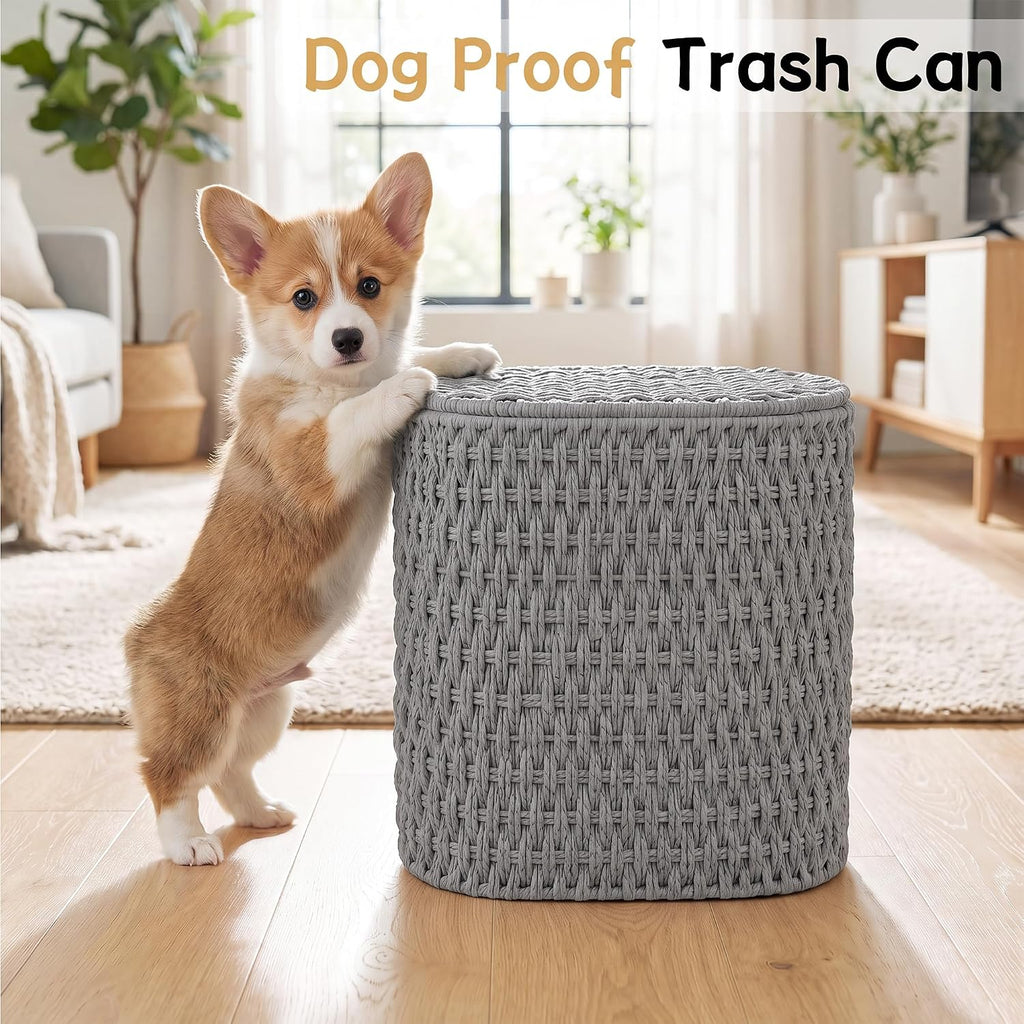 iEGrow 3 Gallon Paper Rope Trash Can,Bathroom Trash Can with Lid Gray