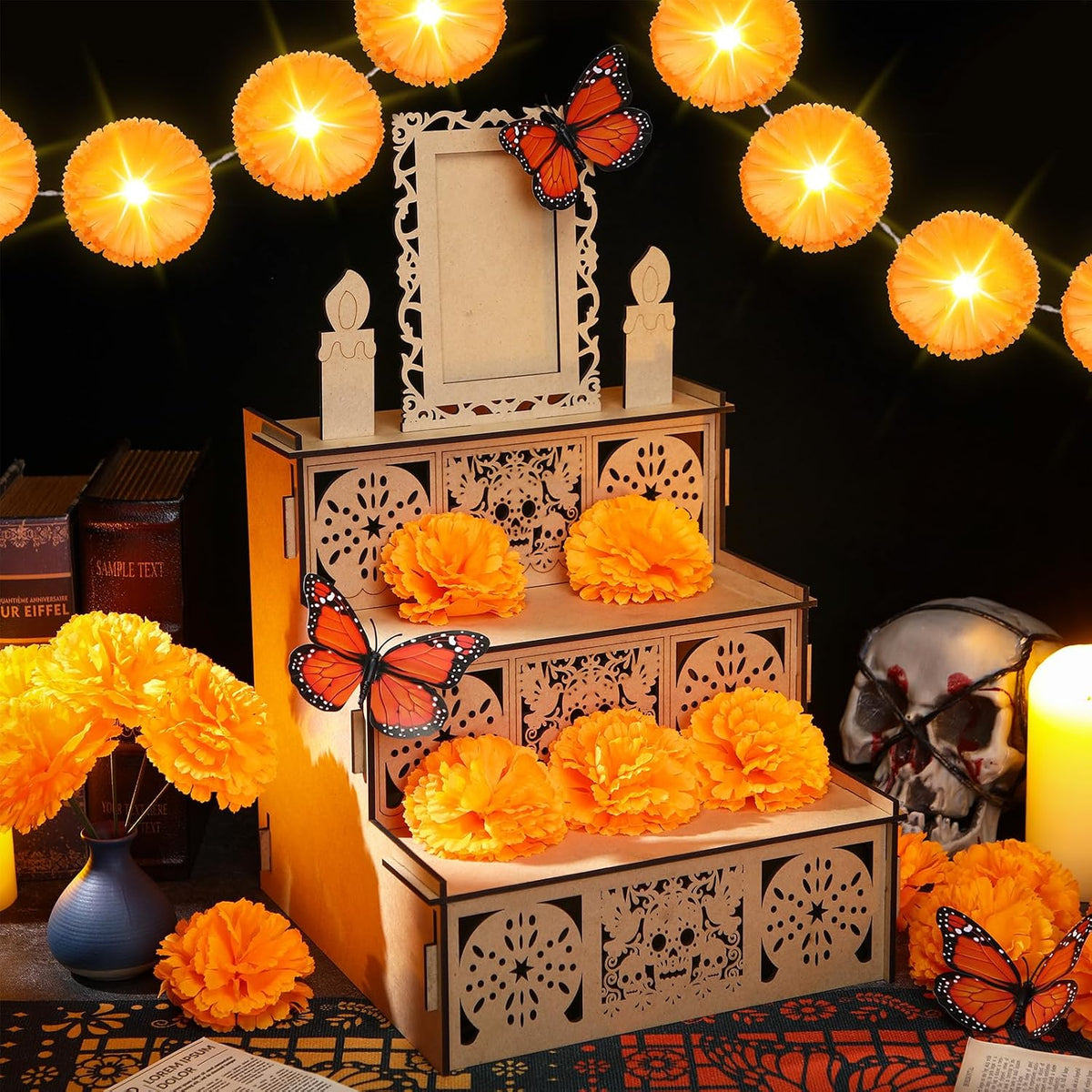 Jetec 28 Pcs Dia De Los Muertos Altar Kit 20" Day of The Dead Decor, Tiered