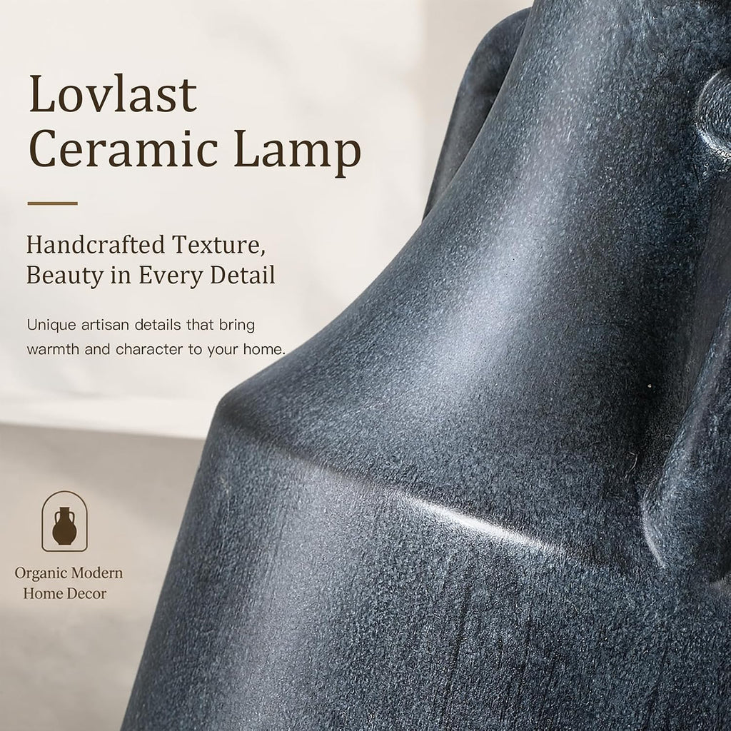 Lovlast 26" Farmhouse Black Ceramic Table Lamp for Bedroom Living Room