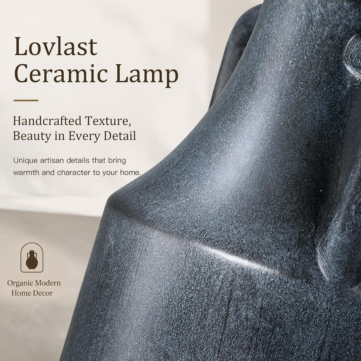 Lovlast 26" Farmhouse Black Ceramic Table Lamp for Bedroom Living Room