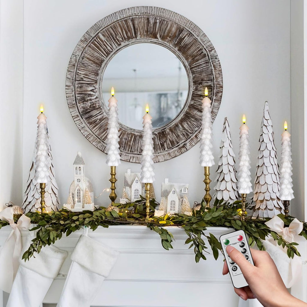 White Christmas Tree Flameless Taper Candles Battery Operated Remote Timer