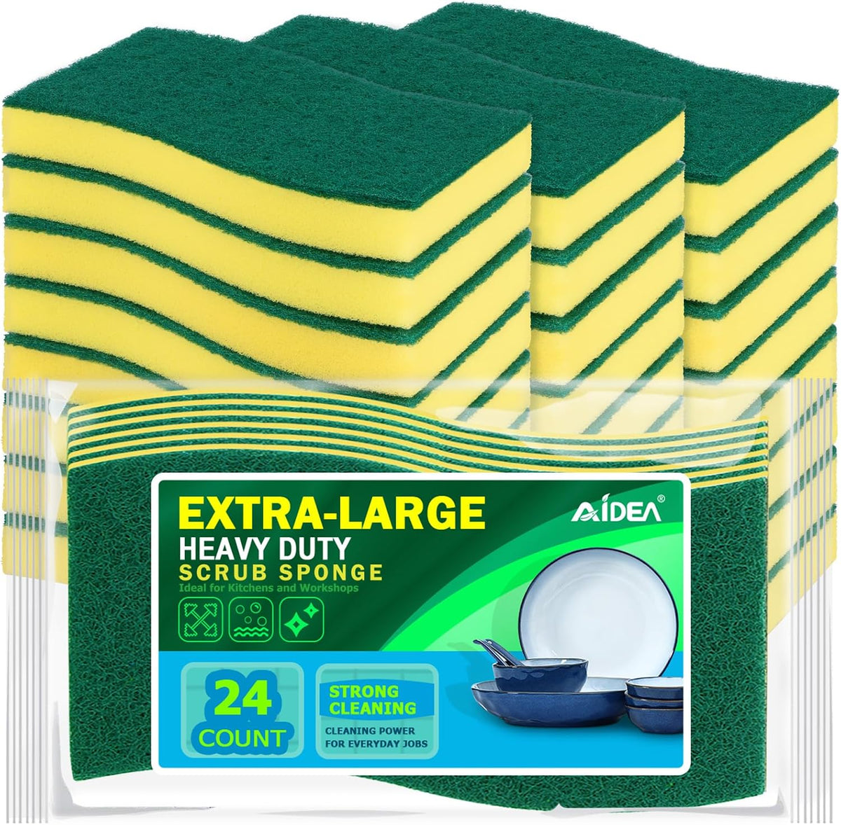 AIDEA Sponges Kitchen, 24 PK XL Heavy Duty Dish Sponges, Scrub Sponges