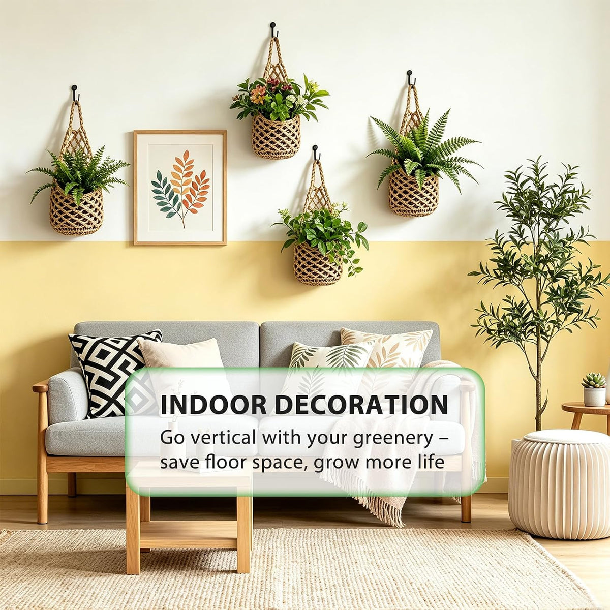 4-Pack 5-Inch Macrame Wall Plant Hangers Fits 4–5" Pots Up to 5" Tal, Natural Cotton Hanging Planter Baskets for Indoor Plants, Boho-Style Woven Plant Baskets for Walls
