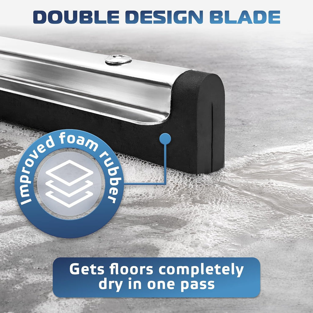 DSV Standard Heavy-Duty Floor Squeegee 22’’, Double Foam Rubber Blade Garage Squeegee, Taper Pole Connection - Handle Sold Separately for Tiles, Concrete and Asphalt