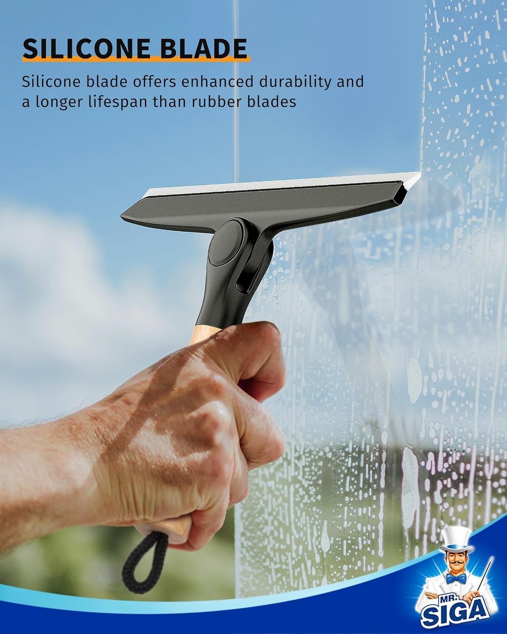 MR.SIGA Silicone Squeegee for Shower Door, Mirror, Glass, 10 inch, Black