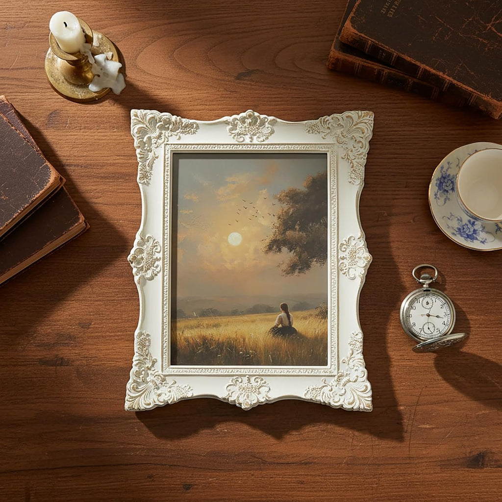 5x7 Vintage Picture Frames -5x 7 Antique Picture Frame, Ornate Frames 5 X 7 With Glass Front For Tabletop Photo Display And Wall Hanging, Victorian Poster Frame 5 By 7 (White/Gold, 5X7)
