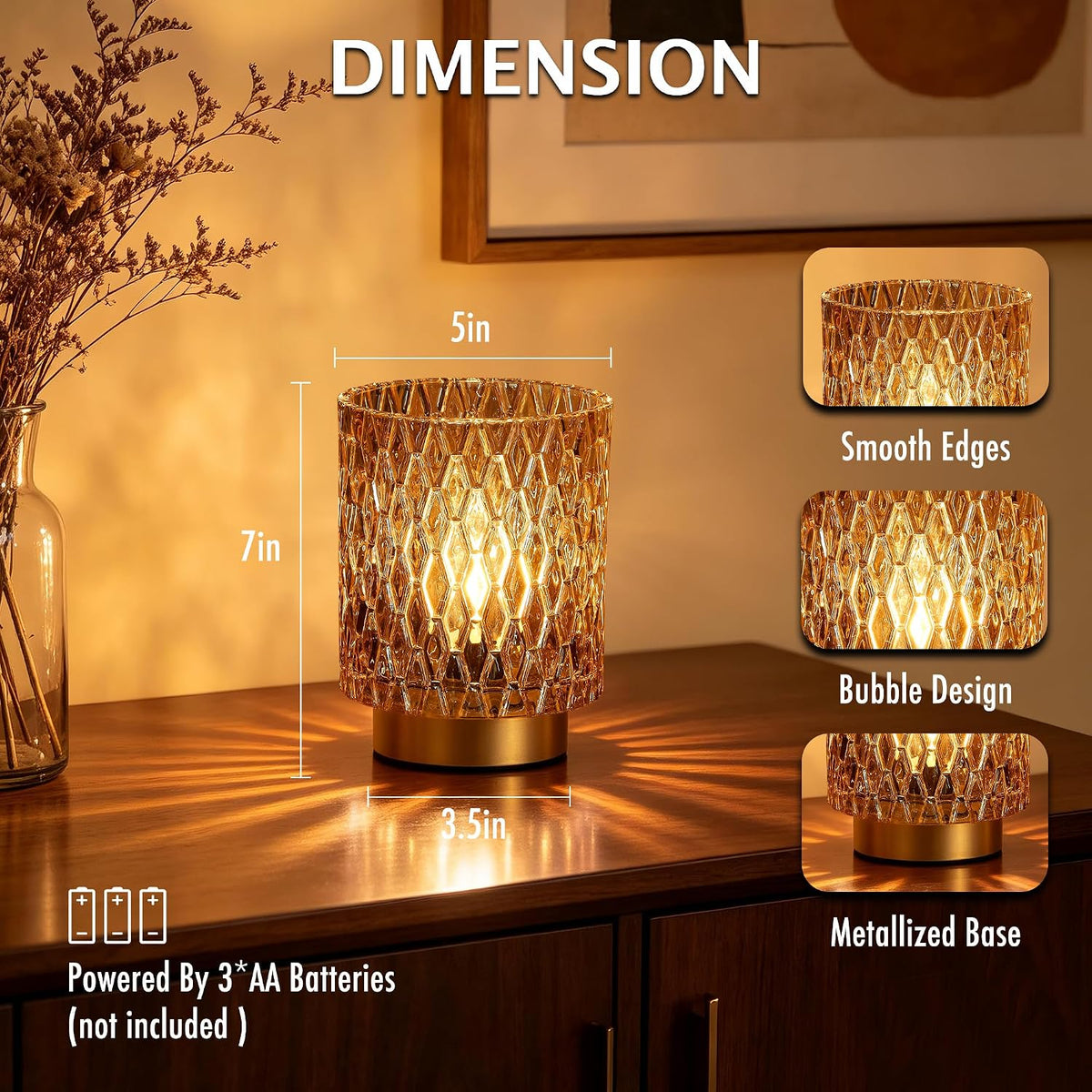 ULAROOM Battery Operated Table Lamp,Cordless Small Accent lamp, Amber