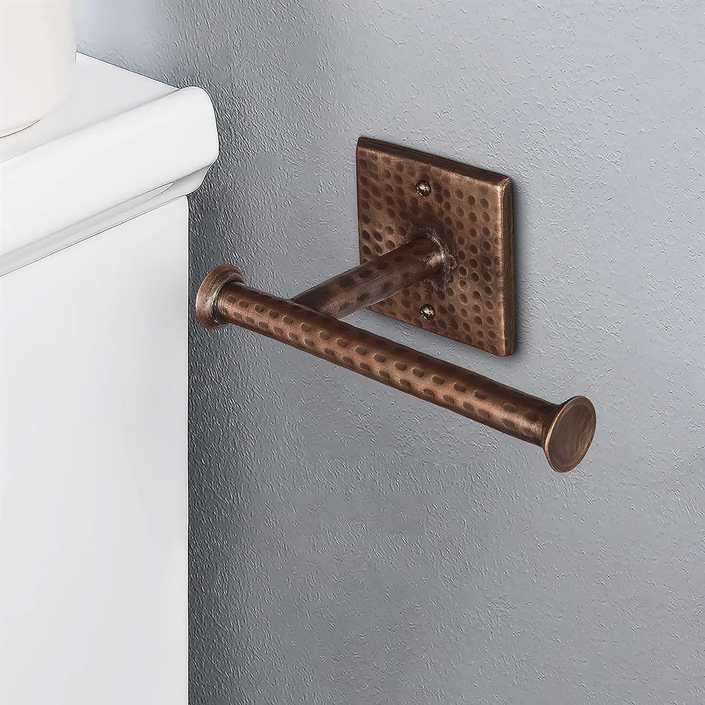 Monarch Abode Bathroom Toilet Paper Holder – 7-inch Traditional Hand Hammered Metal Wall Mounted Toilet Paper Holder, Wall Mount Organizer Antique Copper Finish Decorative Tissue Holders for Bathroom