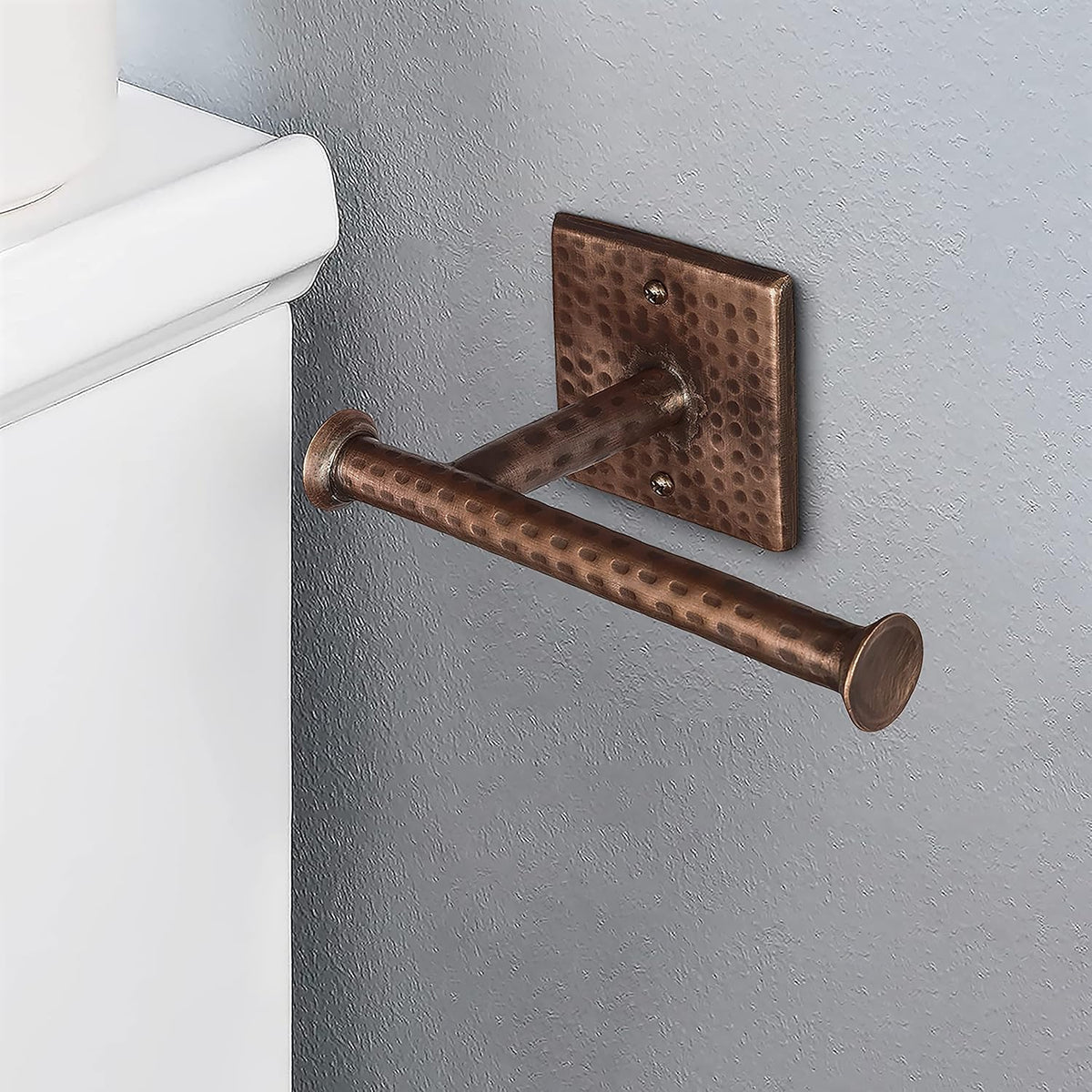 Monarch Abode Bathroom Toilet Paper Holder – 7-inch Traditional Hand Hammered Metal Wall Mounted Toilet Paper Holder, Wall Mount Organizer Antique Copper Finish Decorative Tissue Holders for Bathroom