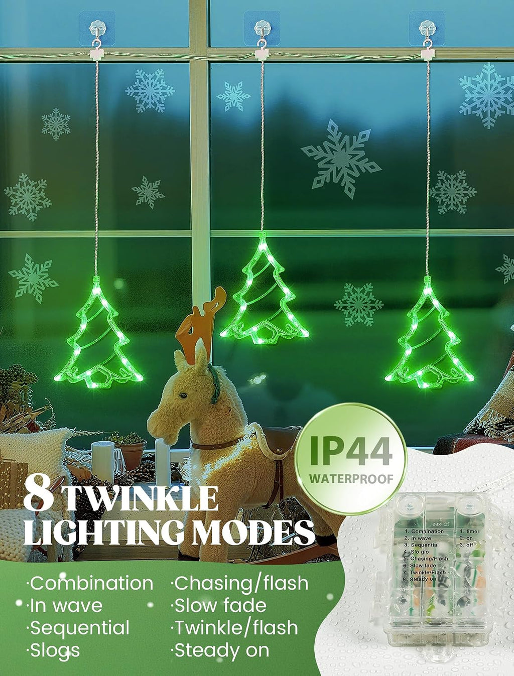woohaha Christmas Tree Window Lights, 30LED Green