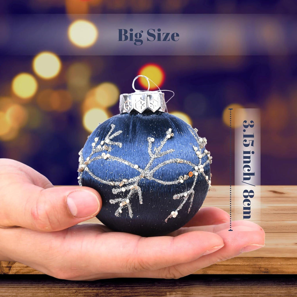 Christmas Balls Navy Blue Ornaments - Pack of 15 Luxury Christmas Tree Decorations Shatterproof - Satin Glitter Xmas Bulbs Set, 80mm 3.15 inch
