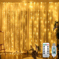 300 LED Curtain String Lights, Fairy String Lights with 8 Light Modes & Remote Controlled, 9.8x9.8ft Indoor Outdoor String Lights for Christmas, Weddings, Party, Bedroom, Wall, Window (Warm white)