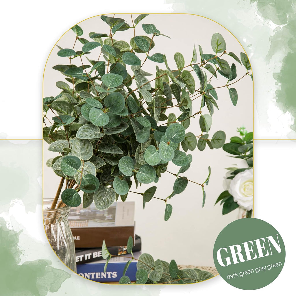 TOPHOUSE 6 Pack Artificial Silver Dollar Eucalyptus Stems for Vase Decor