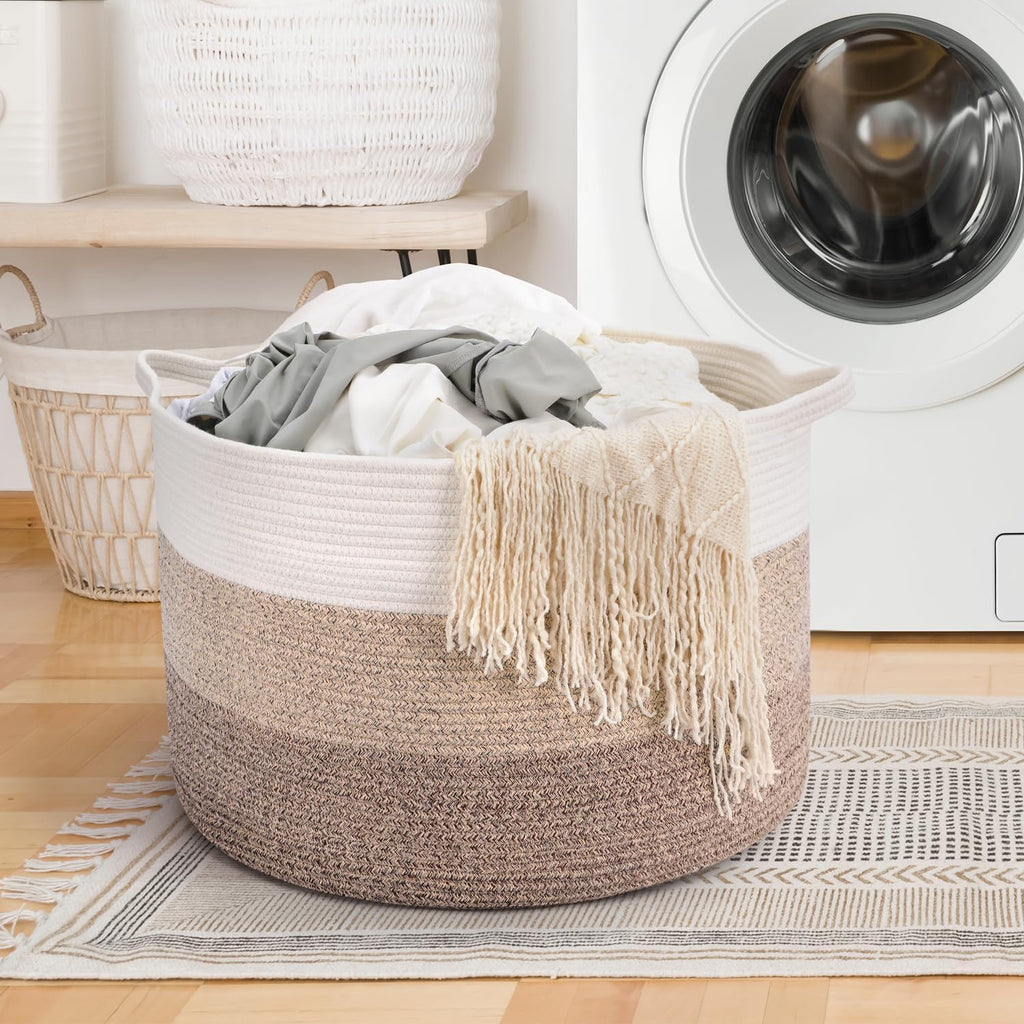 Maliton Woven Rope Blanket Basket Living Room, Storage Toy Basket, 90L
