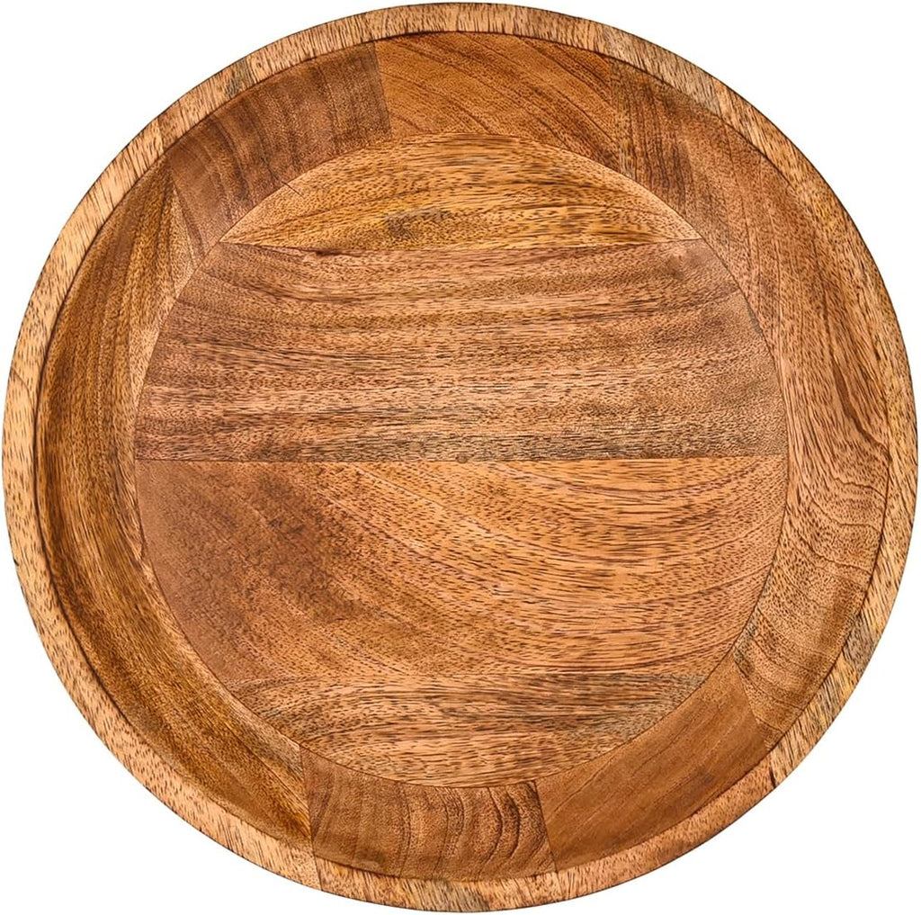 Fruit Bowl Mango Wood Elevated Decorative Serving Bowl | Natural Wooden Centerpiece for Kitchen & Dining (12" x 12" x 4.75")