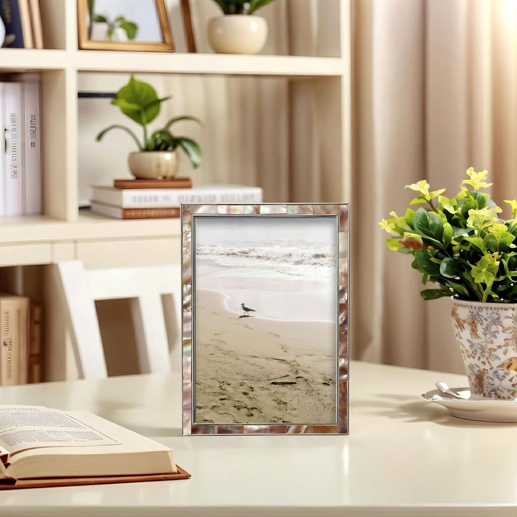 4x6 Mother of Pearl Shell Metal Picture Frame Colorful 1Pc