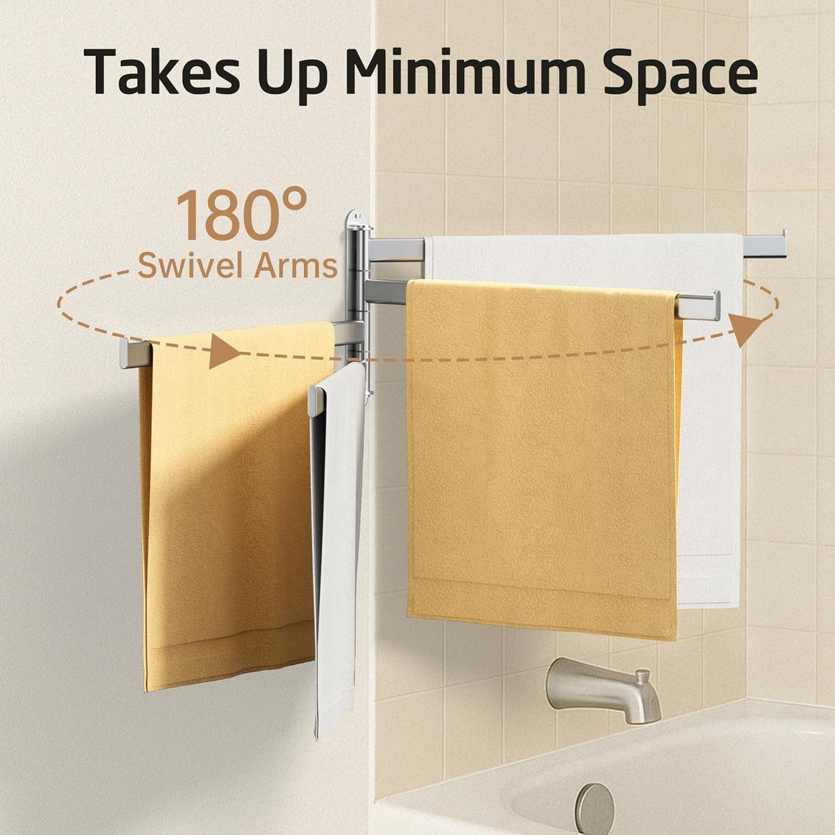KES Swivel Towel Rack for Bathroom, Long 19.5" 4-Arm Swing Out, Brushed