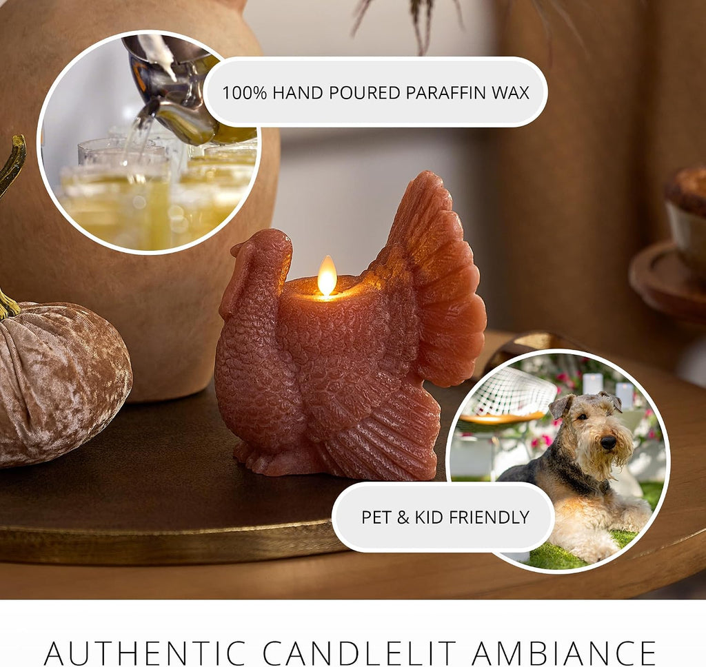 Luminara Turkey Flickering LED Candle (5.25" x 6"), Timer Function, Real Unscented Flameless Wax, Chalky Finish, Caramel Café, Fall Harvest Decoration, Autumn Home Decor, Thanksgiving Table Decoration