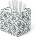 Livelab Cotton Handmade Print Tissue Box Cover – Fabric Decorative Square Napkin Holder, Stylish Tissue Case Facial Paper Cube Cover for Your Home, Officce, Car, Bathroom | Green Flower