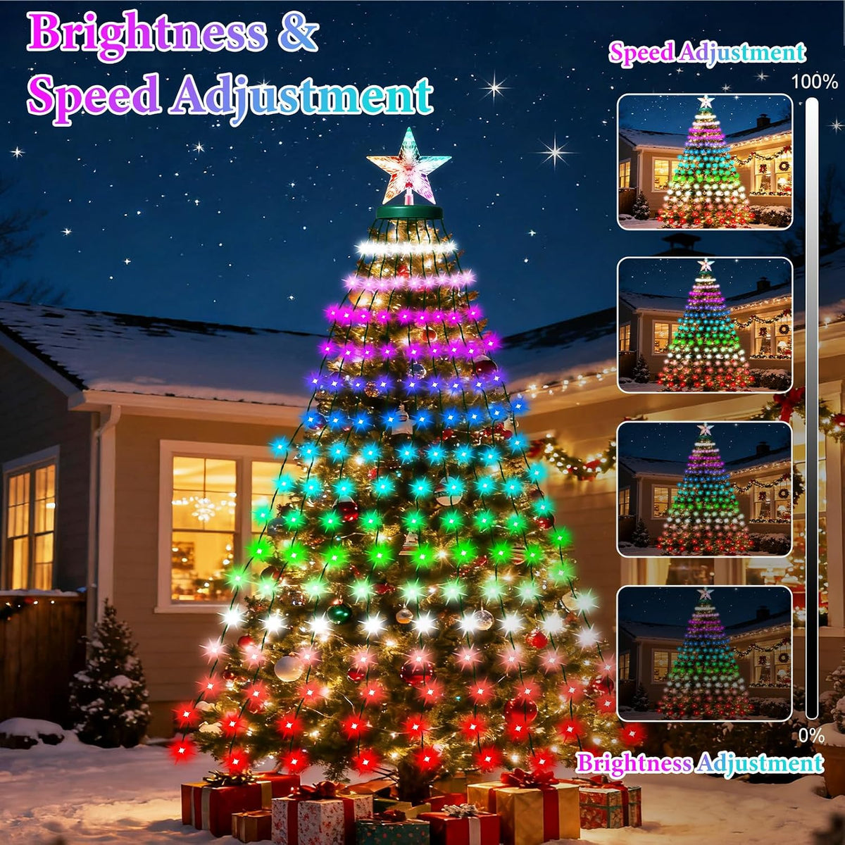 Smart Valentine's Day Lights with Star Topper, APP Control Music Sync Color Changing RGB Christmas String Lights, Cascading Twinkle Lights for Indoor Outdoor Xmas Tree Decorations