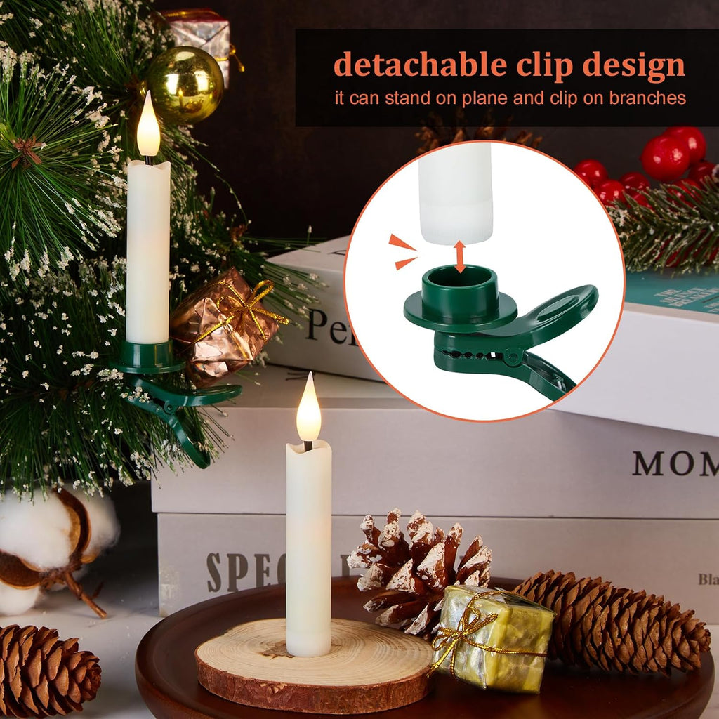 IMAGE Clip On Candles for Christmas Tree, 3.8 Inch Battery Operated Flameless Taper Candles with Remote Control Timer, Warm White LED Tree Candles with 3D Flickering Wick