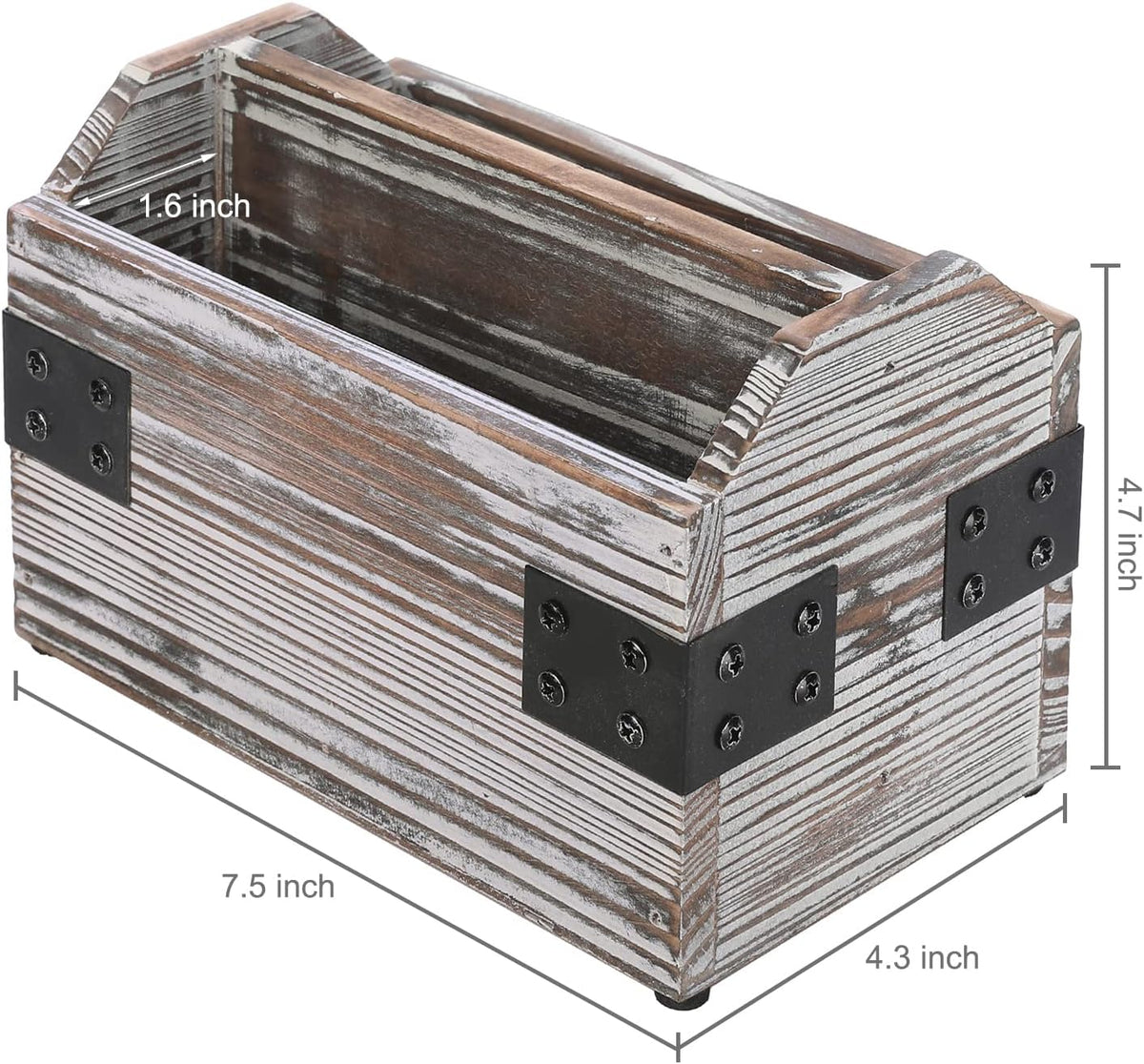 MyGift Remote Control Organizer Caddy, 2-Compartment Torched Wood & Metal