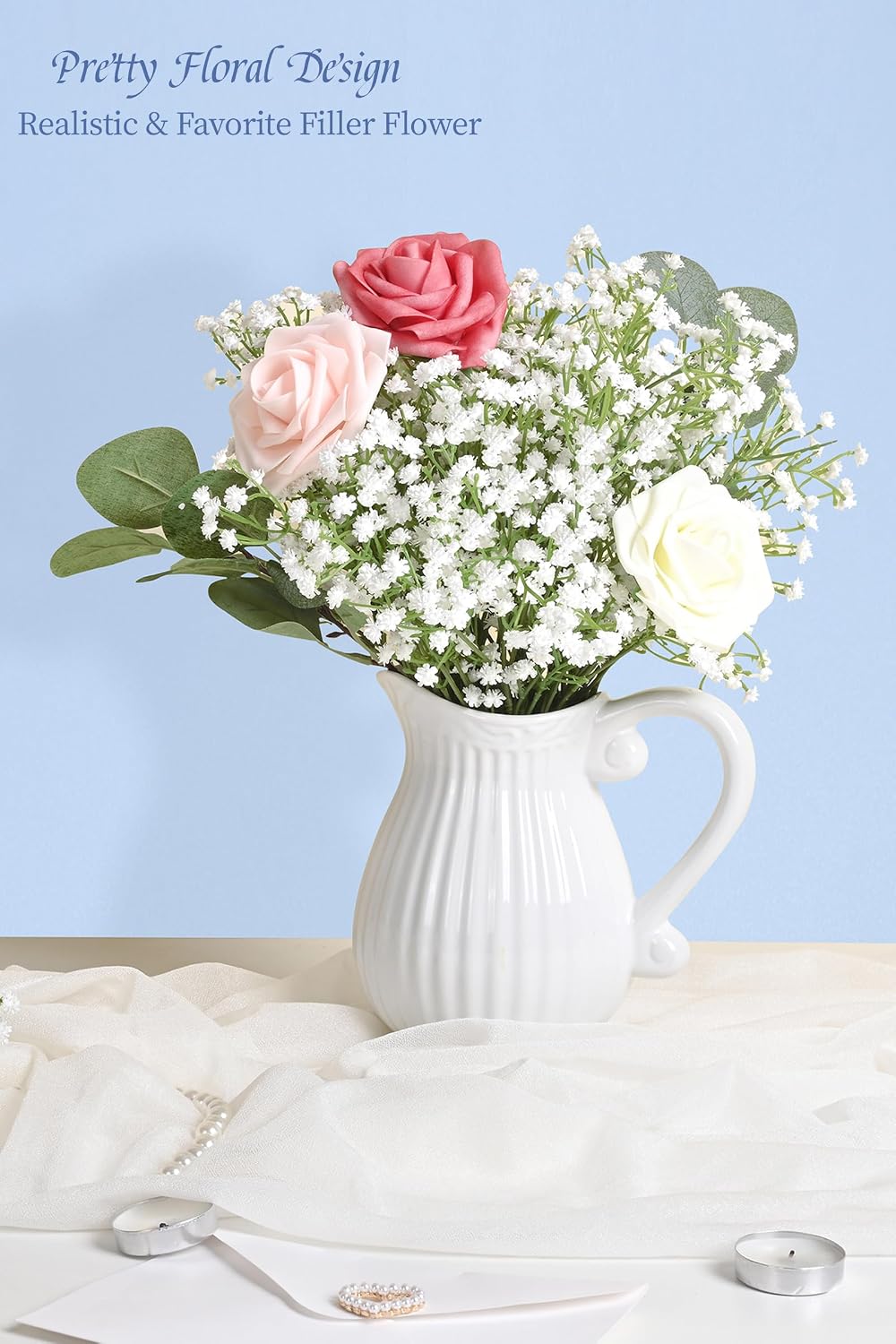 Elyum Babys Breath Artificial Flowers, 25 Pcs Baby Breath Flowers Fake Bulk