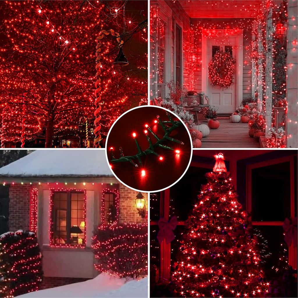 LAMPHOME 500 LED String Lights Outdoor, 11 Modes Plug in Twinkle Fairy Lights for Bedroom, 46ft 500LED Christmas Lights Cluster Lights Outdoor Waterproof Green-Red