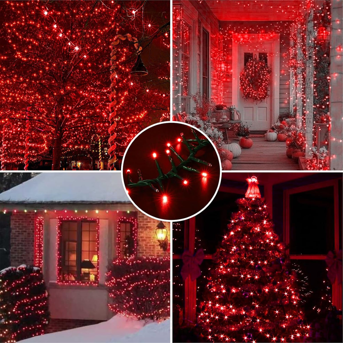 LAMPHOME 500 LED String Lights Outdoor, 11 Modes Plug in Twinkle Fairy Lights for Bedroom, 46ft 500LED Christmas Lights Cluster Lights Outdoor Waterproof Green-Red