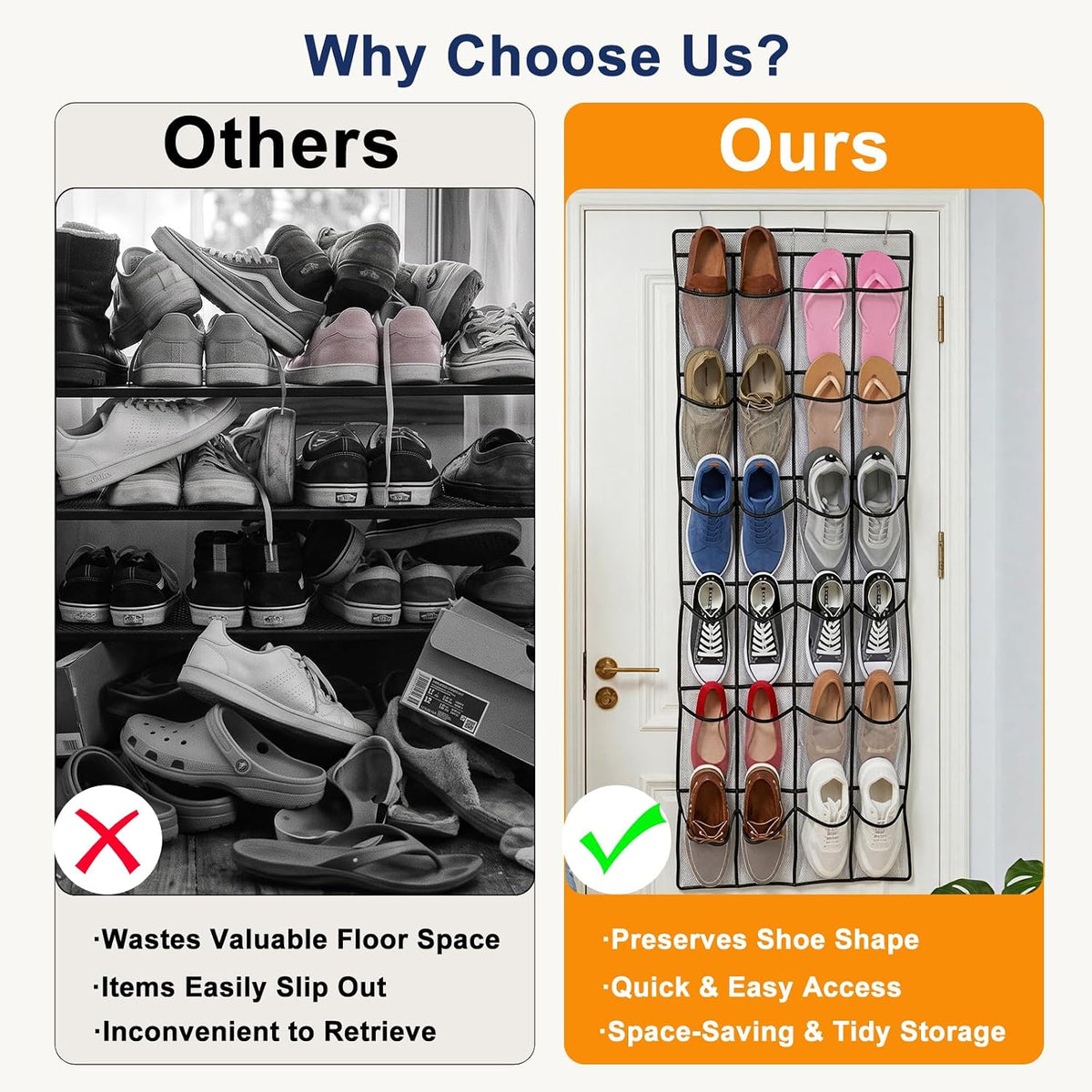 Over The Door Shoe Organizer 24 Clear Pockets Heavy Duty Hooks