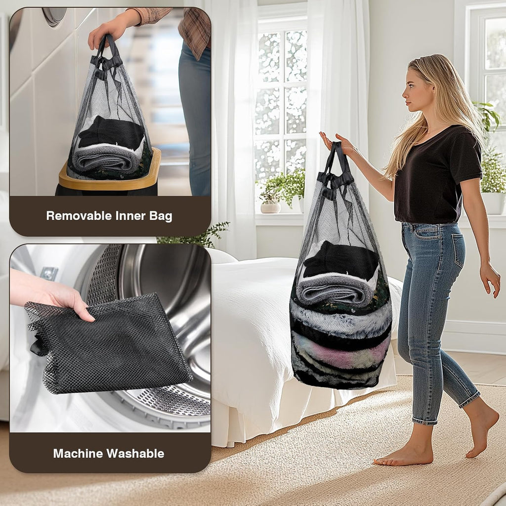Bathola Slim Laundry Hamper with Lid, 75L Small Laundry Basket, Black