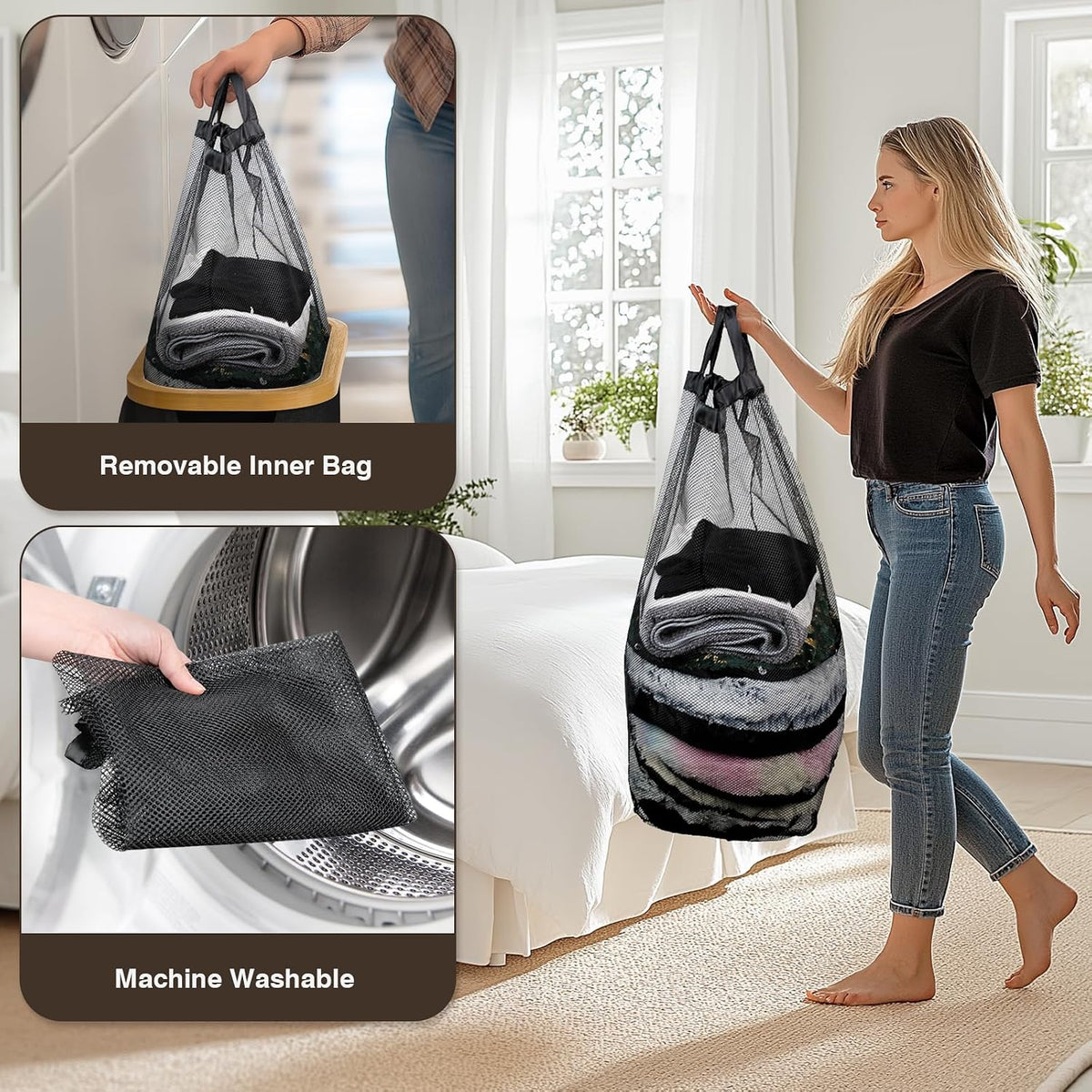 Bathola Slim Laundry Hamper with Lid, 75L Small Laundry Basket, Black