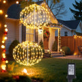 led String Lights Outdoor, 2 Pack, 8in Globe, 162 LEDs Expandable Hanging Ball Lights with 8 Modes, Timer, IP65 Waterproof Connectable for Porch, Yard, Roof Indoor Home Decor Warm White
