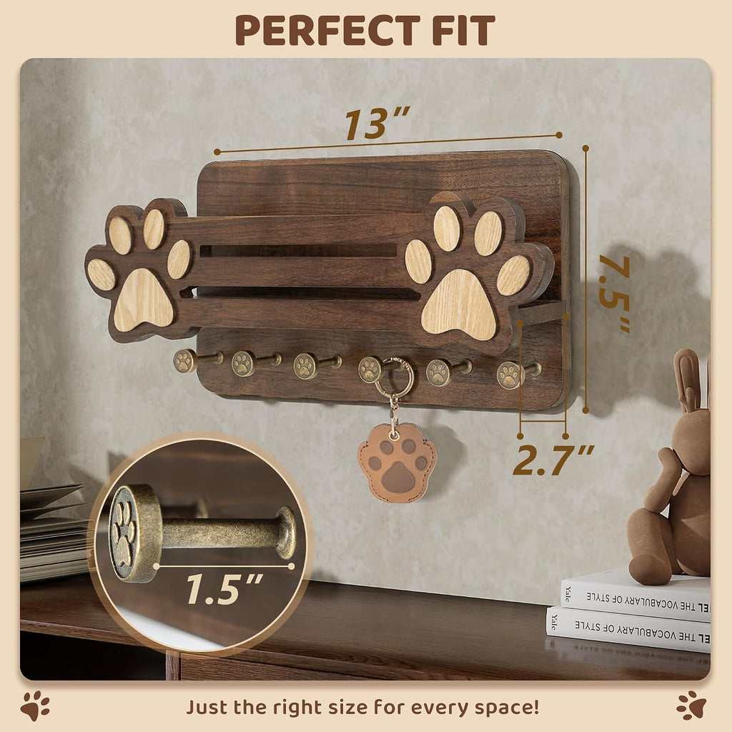 MTERSN Dog Leash Holder for Wall with Mail Holder for Pet Lovers,Dark Brown
