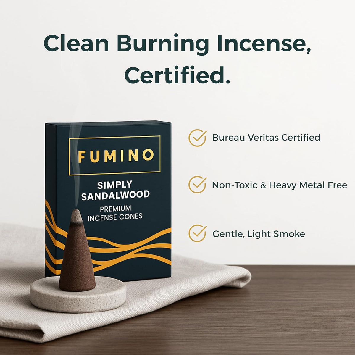 Fumino Black Noir Incense Cones 45 Pack - Handmade Natural Masala Incense Cones for Meditation & Home Fragrance, Low-Smoke Deep Woody & Musky Scent, Bureau Veritas Certified