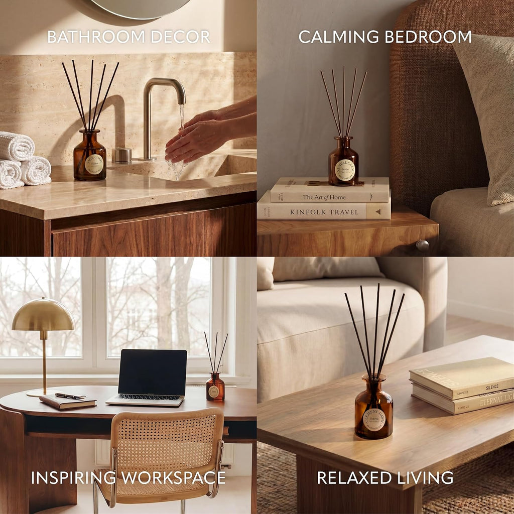 Soréva Hotel-Grade Reed Diffuser, Sandalwood Cedar Musk Scent, 4.39 fl oz