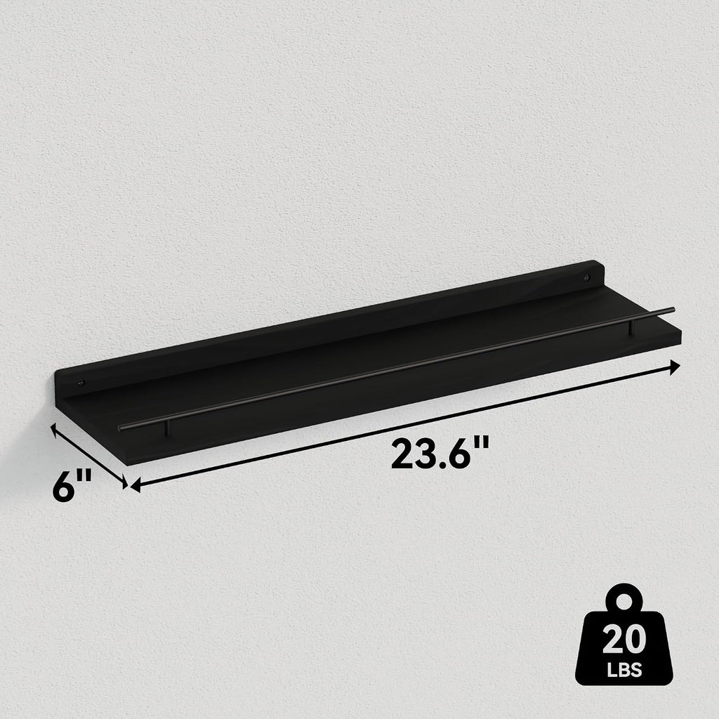 WOPITUES Floating Shelves 24 inch for Wall Decor Set of 3, Black