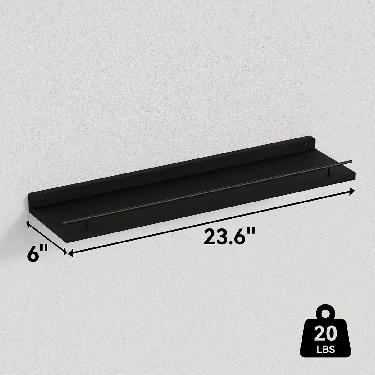 WOPITUES Floating Shelves 24 inch for Wall Decor Set of 3, Black