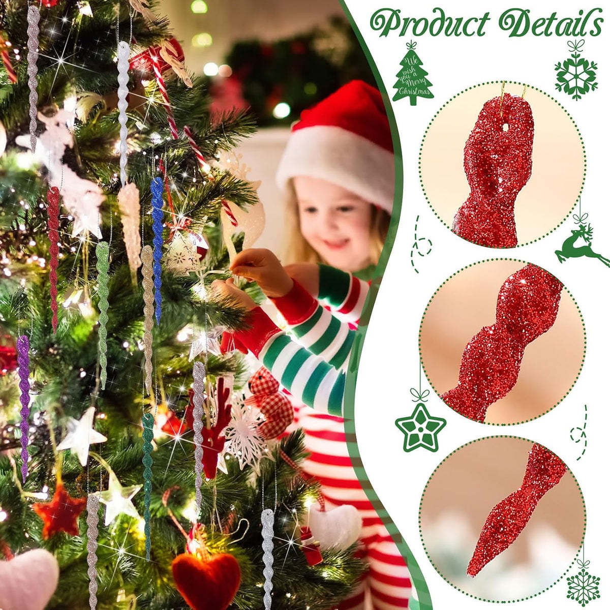 Boao 30 Pcs Christmas Plastic Icicle, Multicolor, 5.12 Inch