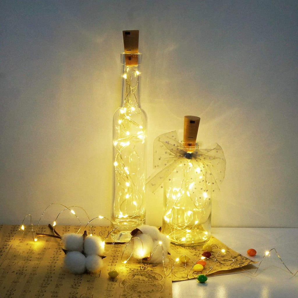 20 LED Wine Bottle Lights with Cork, 15 Pack Battery Operated Cork Shape Fairy Light Waterproof Mini Copper Silver Wire String Lights for Party, Wedding, Christmas, Bedroom Decor (Warm White)
