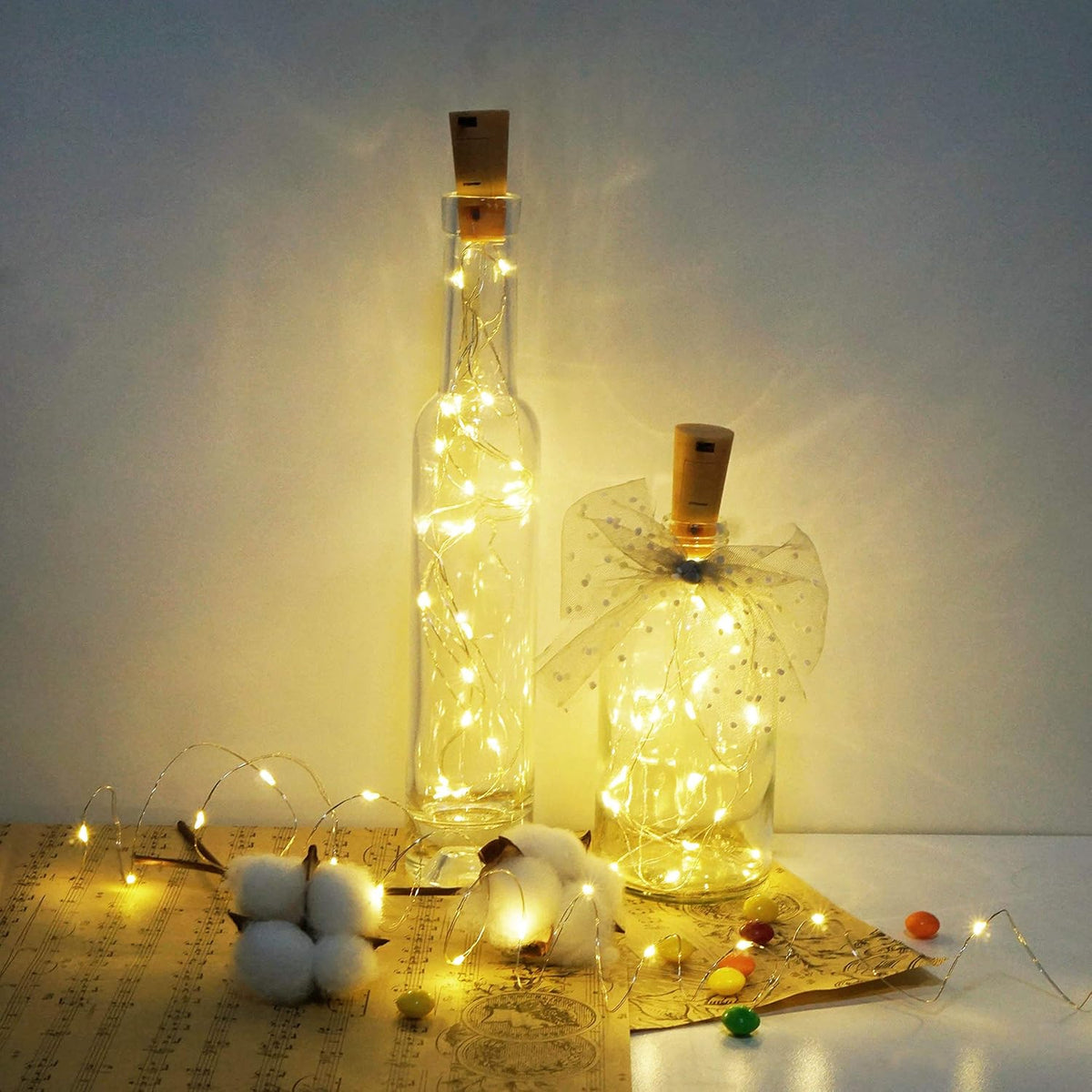 20 LED Wine Bottle Lights with Cork, 15 Pack Battery Operated Cork Shape Fairy Light Waterproof Mini Copper Silver Wire String Lights for Party, Wedding, Christmas, Bedroom Decor (Warm White)