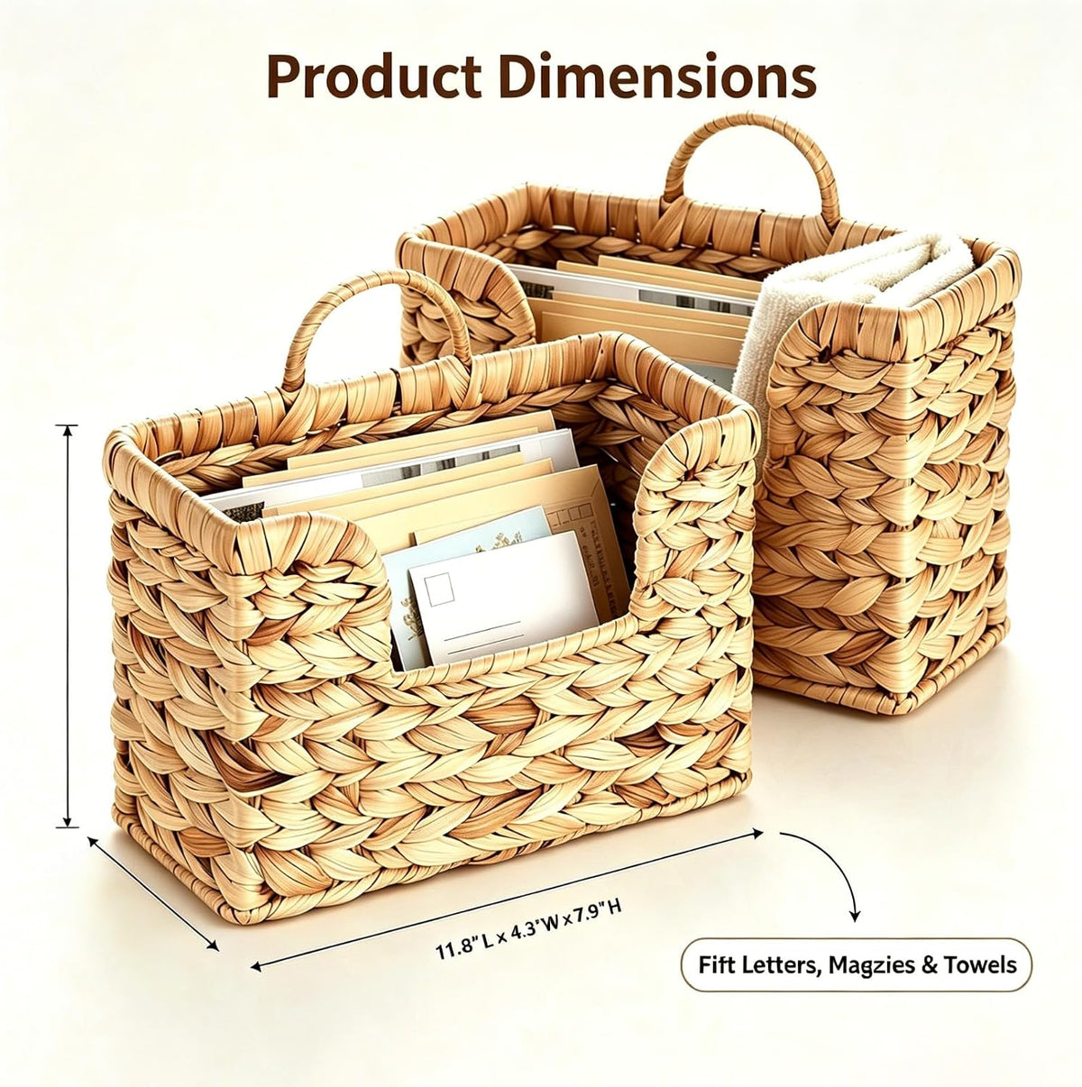 2 Pcs Hanging Magazine Basket, Woven Wall Mail Holder Organizer with Handle