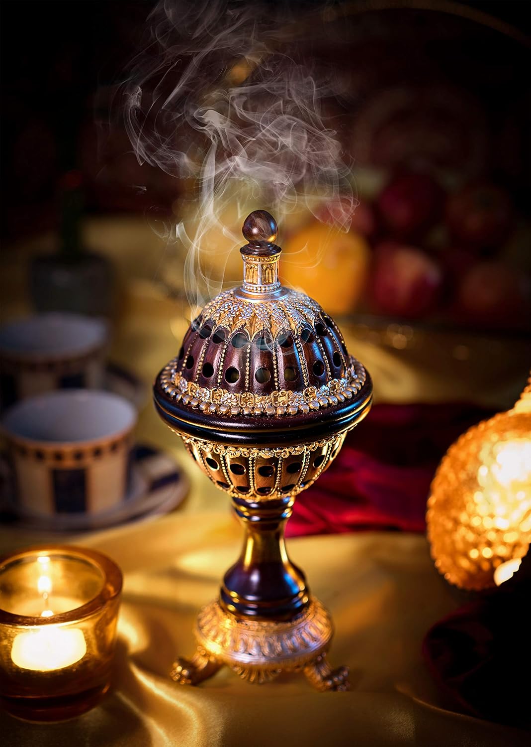 AM Luxury Globe Incense Burner - Bakhoor Cone Holders | Frankincense Charcoal Burner | Mabkhara | for Office & Spiritual Décor (Brown)